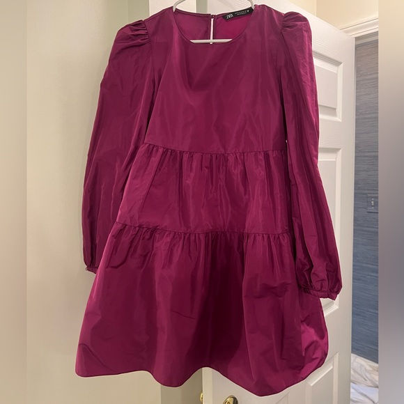Zara Taffeta Voluminous Raspberry Dress - Picture 2 of 6